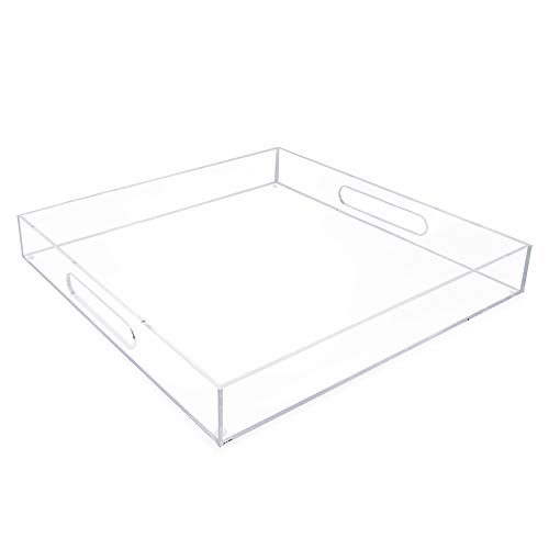 Isaac Jacobs Clear Acrylic Serving Tray (15x15) with Cutout Handles, Spill-Proof, Stackable Organizer, Space-Saver, Food & Drinks Server, Indoors/Outdoors, Lucite Storage Décor & More Isaac Jacobs Clear Acrylic Serving Tray (15x15) with Cutout Handles, Spill-Proof, Stackable Organizer, Space-Saver, Food & Drinks Server, Indoors/Outdoors, Lucite Storage Décor & More