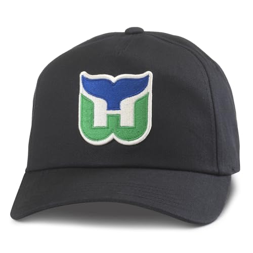 AMERICAN NEEDLE Unisex Hartford Whalers Officially Licensed NHL Roscoe Adjustable Snapback Baseball Hat (EM009A-HAW-BLK)