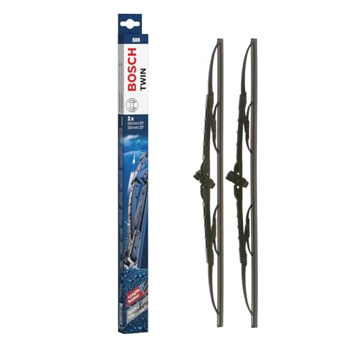 Bosch Twin 500 - Jeu de 2 Balais d'essuie-glaces de Remplacement Avant - Livrés avec Adaptateur Quick-Clip Pré-Assemblé - 500mm / 500mm
