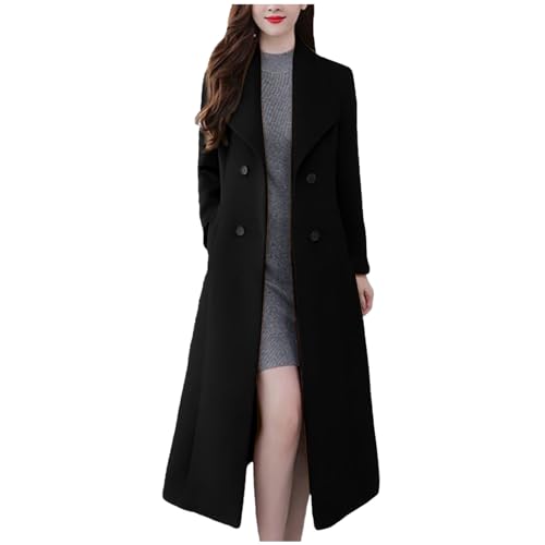 Amazon.com: Womens Long Cozy Wool Coat Double Breasted Trench Coat