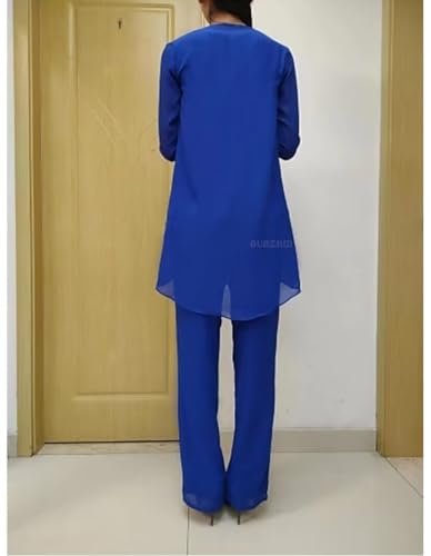 Chiffon Long Mother of The Bride Pant Suits Plus Size Outfit 3 PC Scoop Neck Navy Mother of The Groom Dresses for Wedding, US 18w 6