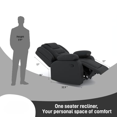 Image of Amazon Brand - Solimo Fraklin | Single Seater Sofa Recliner | Manual Recliner (Leatherette Black)