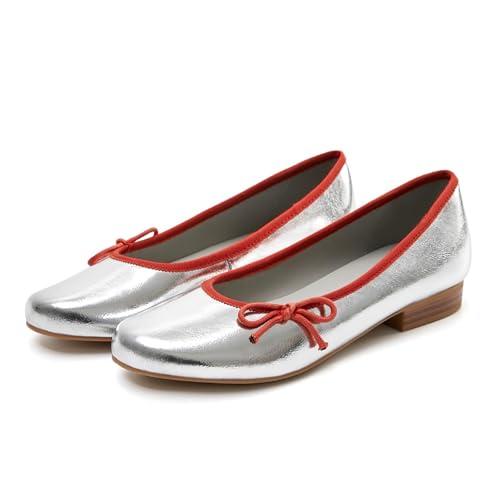 LEMUTISME Women's Classic Spring-Summer Round Toe Patent Leather Comfort Slip On Bow Ballet Flats Shoes