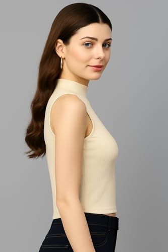 Image of ADBUCKS Women's Sleeveless Ribbed Cotton Mock Neck Top | Mock Neck Fitted Crop Top | Casual & Stylish - Sizes XS to XL