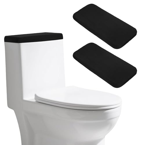 2 Pcs Toilet Tank Cover, Universal Toilet Tank Lid, Toilet Top Cover, Toilet Tank Lid Replacement, Soft and Absorbent with Elastic Bottom for Bathroom Decor Accessories (Black)