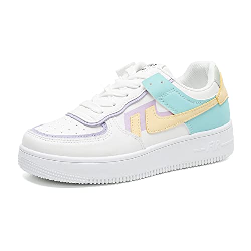 DEBAIJIA Sneakers Femme Baskets Chaussures De Course Blanc Chaussures Sport Running Décontractées Confortables EU 37 A-Jaune Vert
