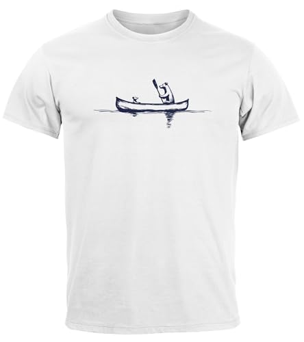 Neverless® Herren T-Shirt Bär Familie Kanu Outdoor Fashion Streetstyle Weiss XL