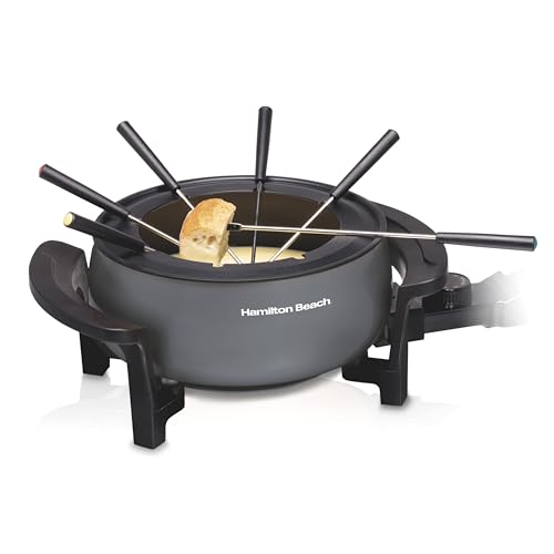 Comparison: Best Electric Fondue Pot 4 Hamilton Beach 12 Cup Electric Fondue Pot Set with Temperature Control, 6-Color Coded Forks, for Cheese, Chocolate, Hot Oil, Broth, 3 Quart PFAS-Free Nonstick Interior, Gray (86202)