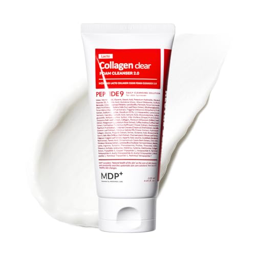 MDP+ RED LACTO COLLAGEN CLEAR 2.0 Peptide Pore Tightening Daily Moisturizing Cleanser Deep Pore Cleansing Foaming Facial Wash | 4.05 fl.oz 120ml