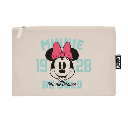 ARDITEX, Neceser, bolsa de sanita, precisa de tecido com fecho de correr, ideal para organizar cosméticos ou pequenas coisas, algodão resistente, 22,5 x 16 cm, Bege, Minnie Mouse
