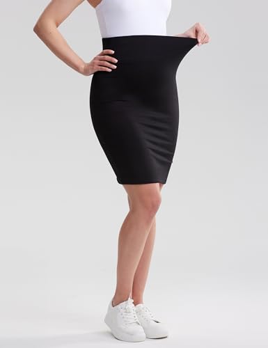 Poshdivah Women'S Maternity Skirt Over The Belly Solid Stretchy High Waisted Pregnancy Pencil Skirt With Slit,Black Large thumb #5