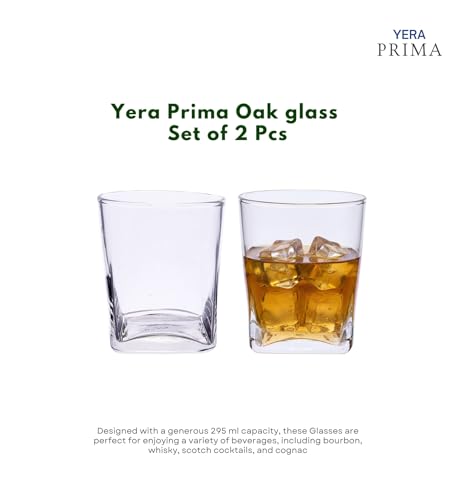 Image of Yera Prima Oak Whisky /Scotch /Water Glasses- 295 ml Each -Set of 2 pcs Tumblers Lead-Free Whiskey Glasses for Scotch Bourbon Cognac Brandy Cocktail Whiskey