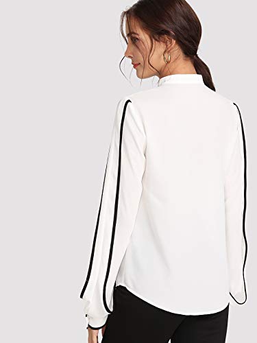 Milumia Women's Elegant Button Workwear Shirt Stand Collar Long Sleeve Blouse Small A-White