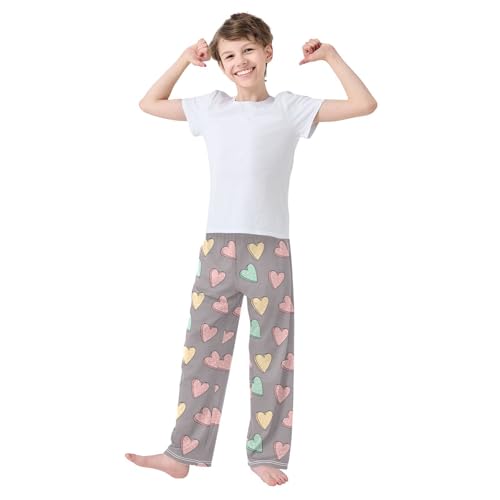 Love Heart and Polka Dot Boys Long Pants Soft Trousers Elastic Waist Kids Lounge Bottoms with Pockets S-XL2