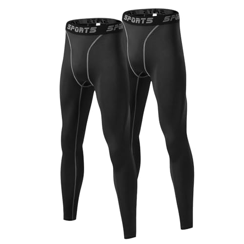 Tesuwel Compression Pants Men Basketball Cool Dry 2 Pack Athletic Workout Running Tights Mens Sports Leggings for Gym Cycling 3333 Black*2 L