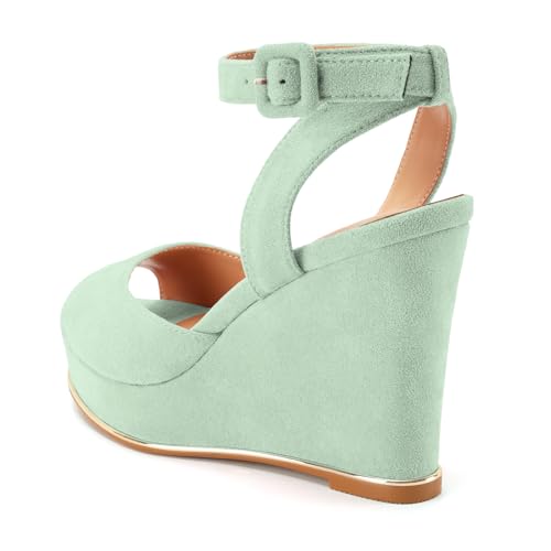 Image of Women's Dressy Platform Wedge Sandals Gold Wedges Peep Toe Patent High Heels Slingback Heeled Comfortable Ankle Strap Shoes