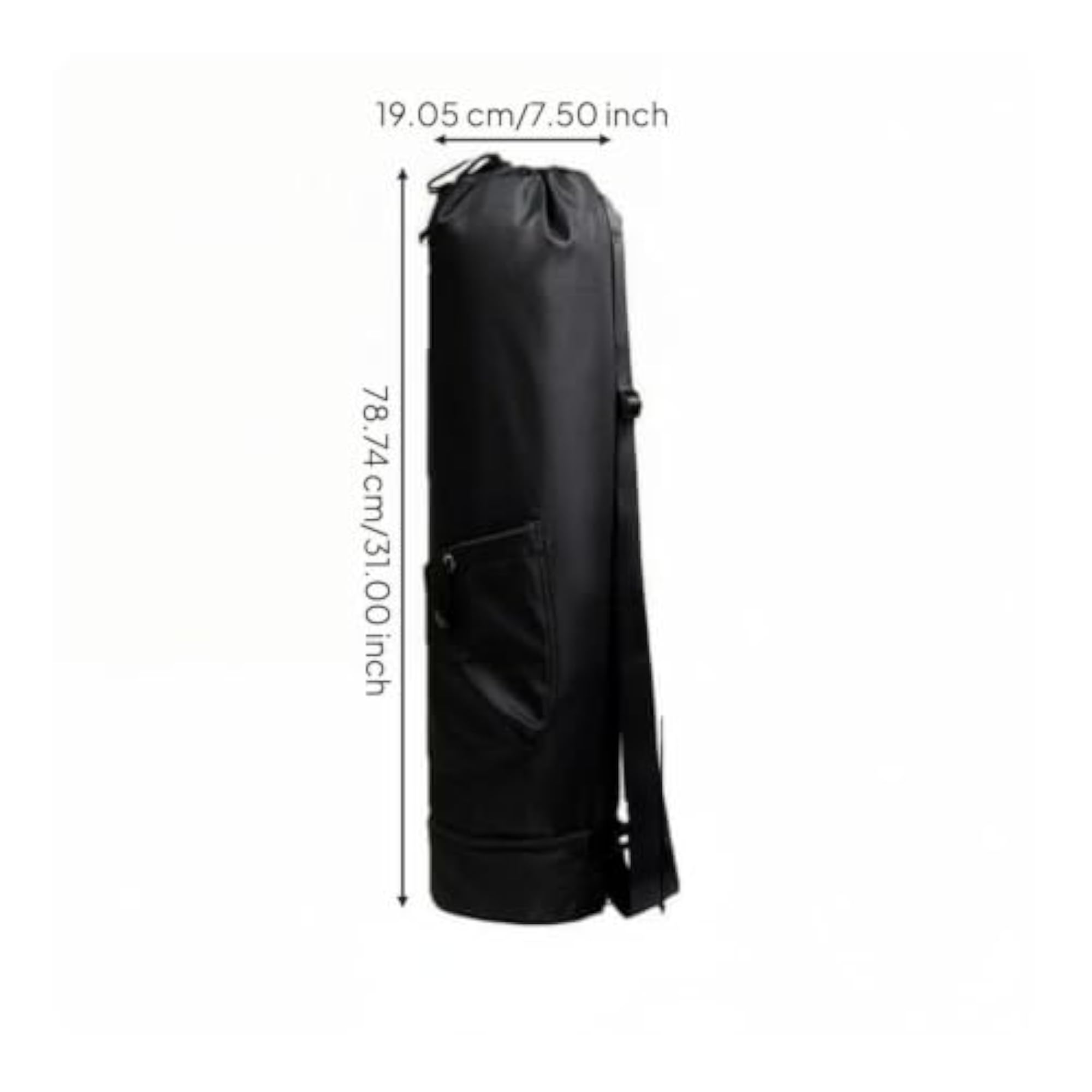Crossbody Fitness Mat Bag Drawstring Closure, Black