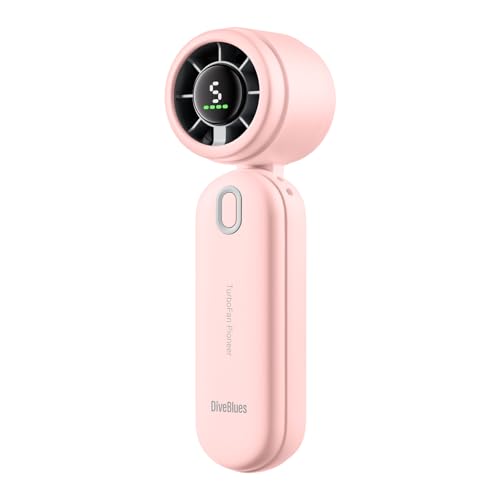 Diveblues 3-EN-1 Portátil Turbo Ventilador de Mano, Dispositivo Personal Recargable USB de 4000mAh con 5 Velocidades, Hasta 12H de Enfriamiento, Modelo de Bolsillo Plegable, Esencial para Viajes