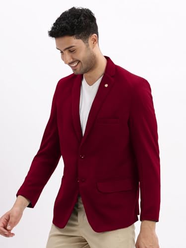 Image of SHOWOFFFF Men Solid Single Breasted Casual Blazer | Notched Lapel Full Sleeves Cotton Blazer for Mens | Slim Fit Regular Length Blazer for Men's