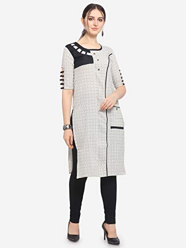 Image of EthnicJunction Women's Cotton Blend Colorblock Straight Kurta