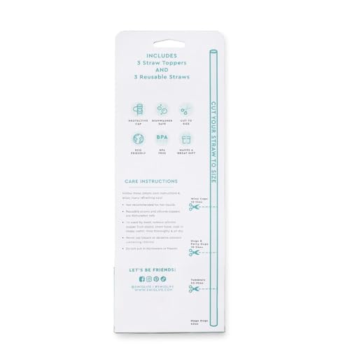Swig Straw Toppers Set, 3 Reusable Straws with 3 Silicone Straw Covers, Cover Cap with Customizable Length, Compatible with 40oz Tumblers, Tumbler Accessories (Picnic)