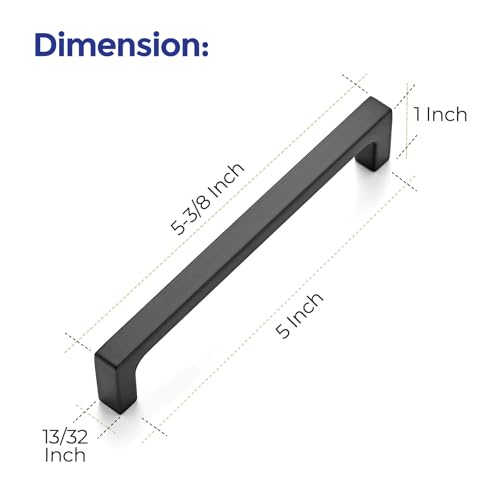 Image of Ravinte Matte Black Kitchen Cabinet Handles 5 Inch Pulls 30 Pack | Solid Zinc Alloy , Smooth Design, Screws Included, Square Pulls for Kitchen Drawers & Cupboards