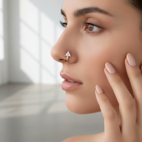 Image of Nilu's Collection Rose Gold American Diamond Non Piercing Nose Pin for Women | Elegant Flower Nose Stud | Minimal Clip-On Nose pin | Anti-Allergy | Anti-Tarnish | Office Wear | Daily Wear | office Wear | Non Piercing