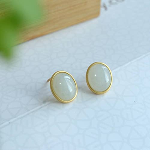 Boucles d'oreilles jade blanc et argent bijoux simples de mode quotidienne