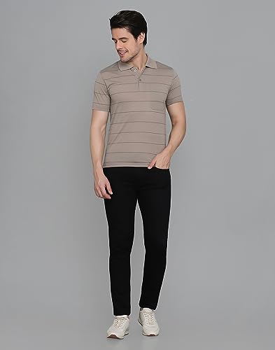 Image of INKKR Men's Striped Polo Neck Cotton Blend Multicolor T-Shirt