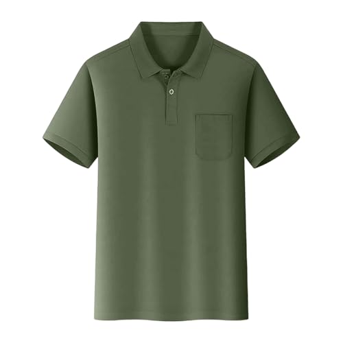 Generisch Camisa informal de manga corta de bolsillo para niños, de color liso, cómoda camiseta para niños para uso diario y para jugar, Verde militar., 9-10 años