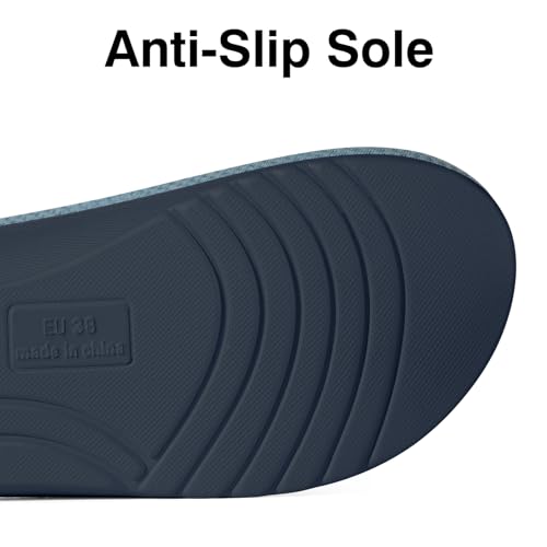 Image of shevalues Summer House Slippers for Women with Arch Support Breathable Waffle Cotton Indoor Slippers Slip on Open Toe Home Shoes