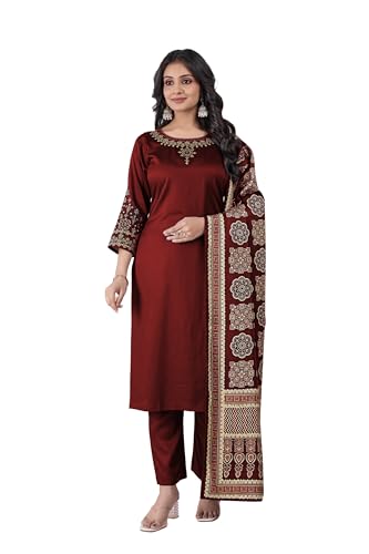Salwar Kameez en soie brodée main Ladyline, ensemble de luxe avec dupatta