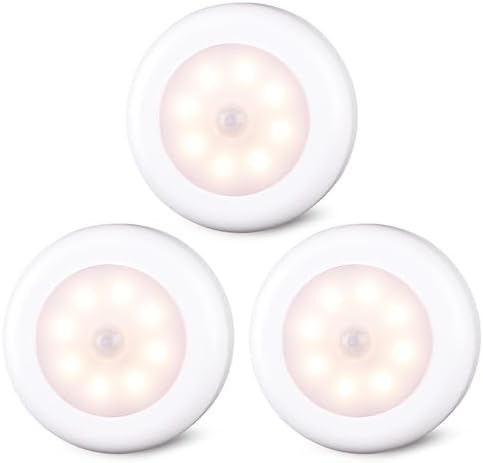 STAR-SPANGLED 3.1” LED Motion Sensor Lights Indoor AA Battery, 3 Pack Warm