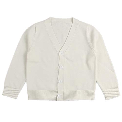 Little Kid Boy Girl Knit Sweater Cardigan Baby V-Neck Button Up Sweatshirt Coat White 5T