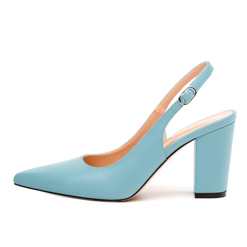 Women's Slingback Pumps, Pointed Closed Toe Block High Heels, Fashion Adjustable Buckle High Heel Shoes for Women2