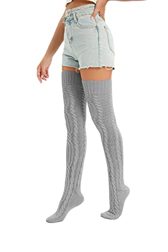 Image of YELAIVP Women's Thigh High Socks Over Knee Cable Knit Boot Stockings Winter Long Warm Leg Warmers