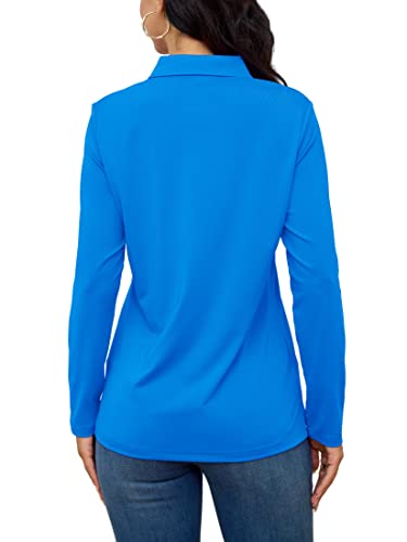 Tacvasen Womens Polo Shirts Long Sleeve Lightweight Shirts Sun Protection Polo Shirts For Women Collared Golf Shirts For Women Summer Azure #TOP1