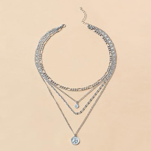 GIGB PBDK Layered Necklaces for Women Dainty 14K Gold Coin Sun Pendant Necklace Exaggerated Stackable Figaro Choker Necklace Trendy Birthday Jewelry Presents 6