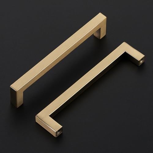 Image of Ravinte Champagne Bronze Cabinet Handles Square Pulls 6-1 /4 Inch 5 Pack | Stainless Steel, Square Bar Grip, Drawer Pulls, Kitchen Cabinet Hardware, For Cupboards, Drawers, Dressers, Cabinets