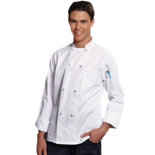 8 Knot Button Chef Coat White, with Free Black Bib (4XL, White)