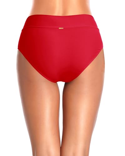 Image of Women V Cut Full Coverage Bikini Bottom - High Waist Swim Bathing Suit Bottoms Cross V Front Swimsuit