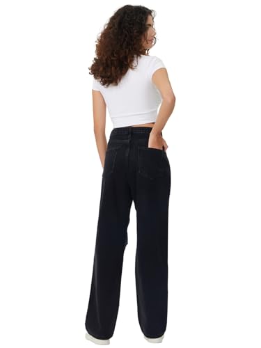 Genleck Women Loose Ripped Boyfriends Jeans High Waist Baggy Denim Pants Distressed Wide Leg Jeans Y2K3