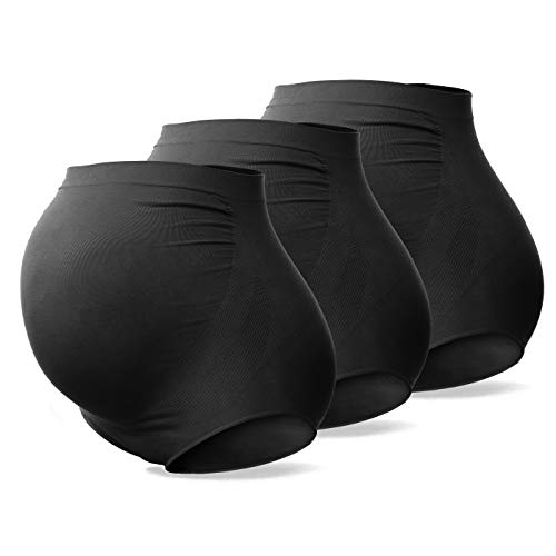 SUNNYBUY sous-vêtements Grossesse Taille Haute pour Femme Enceinte sans Couture Douce Culotte Hipster sur Le Ventre Noir Lot de 3 L, Noir, Lot de 3, L