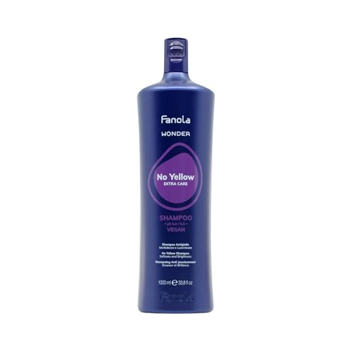Fanola Wonder No Yellow Shampoo Anti-Yellow Shampoo for Blonde Lightened Bleached or Grey Hair Neutralizes Yellow Tones with Toning Action Leaving Hair Softer and Shiner 1000ml