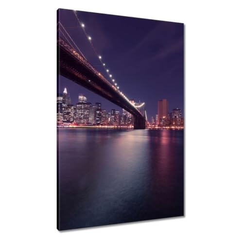 Tableau New York grand format pour habiller un mur vide peinture sur toile pont nuit 60x90