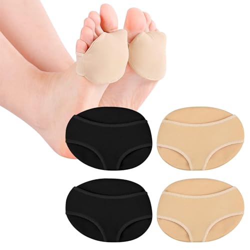 2 Paar Metatarsal Fußpolster - Vorfuß Pads Weiche Fußballen-kissen - Mittelfußpolster Aus Stoff - Vorderfuß Pads (2 Schwarz, 2 Hautfarben)