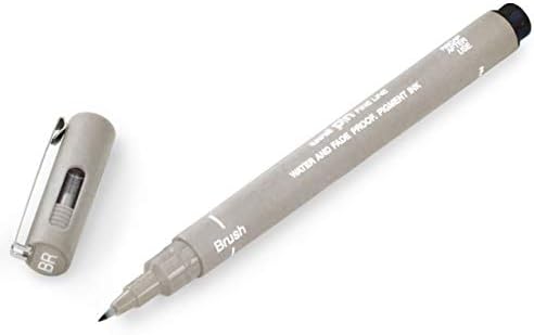 Uni Pin Fineliner Drawing Pen - Light Grey Ink - Brush Nib - Pack of 6