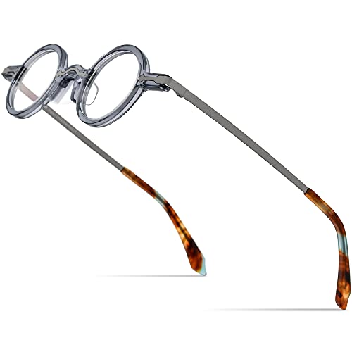 Image of HEPIDEM Acetate Glasses Frame Alloy Temple Men Small Retro Round Eyeglasses Women Optical Spectacles