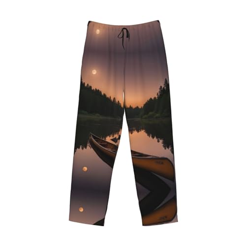 Moonlit Canoe Allagash River Print Men Relaxation Pajama Pants Soft Lightweight Lounge Bottoms With Drawstring Pants4