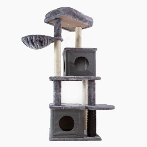Aqpet Tiragraffi XL a Torre in Sisal e tessuto con Cucce per il riposo, Alto 125 cm per il massimo divertimento del tuo gatto, Colore Grigio